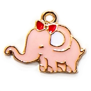 Vedhæng. Lyserød elefant med sløjfe. Forgyldt. 18 mm 